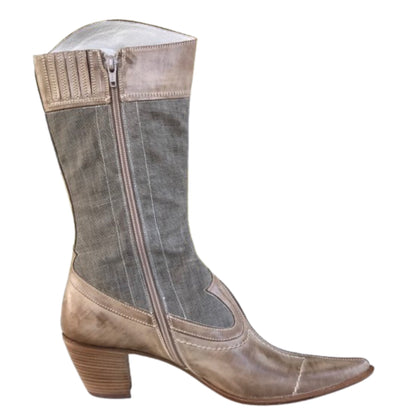 Stivali Texani Donna NeroGiardini 00312 Vera Pelle Beige Tela Tortora