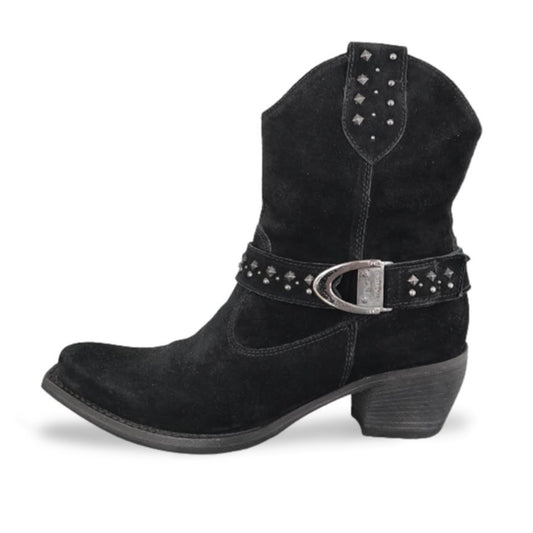 Stivaletti Texani Donna NeroGiardini in Camoscio Nero con borchie, Tacco 5 cm, Cerniera Laterale - Art. A005350D
