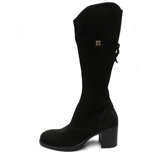 Stivali con tacco a blocco NeroGiardini A005431D Vera Pelle Scamosciata, Cerniera Zip - Colore Nero