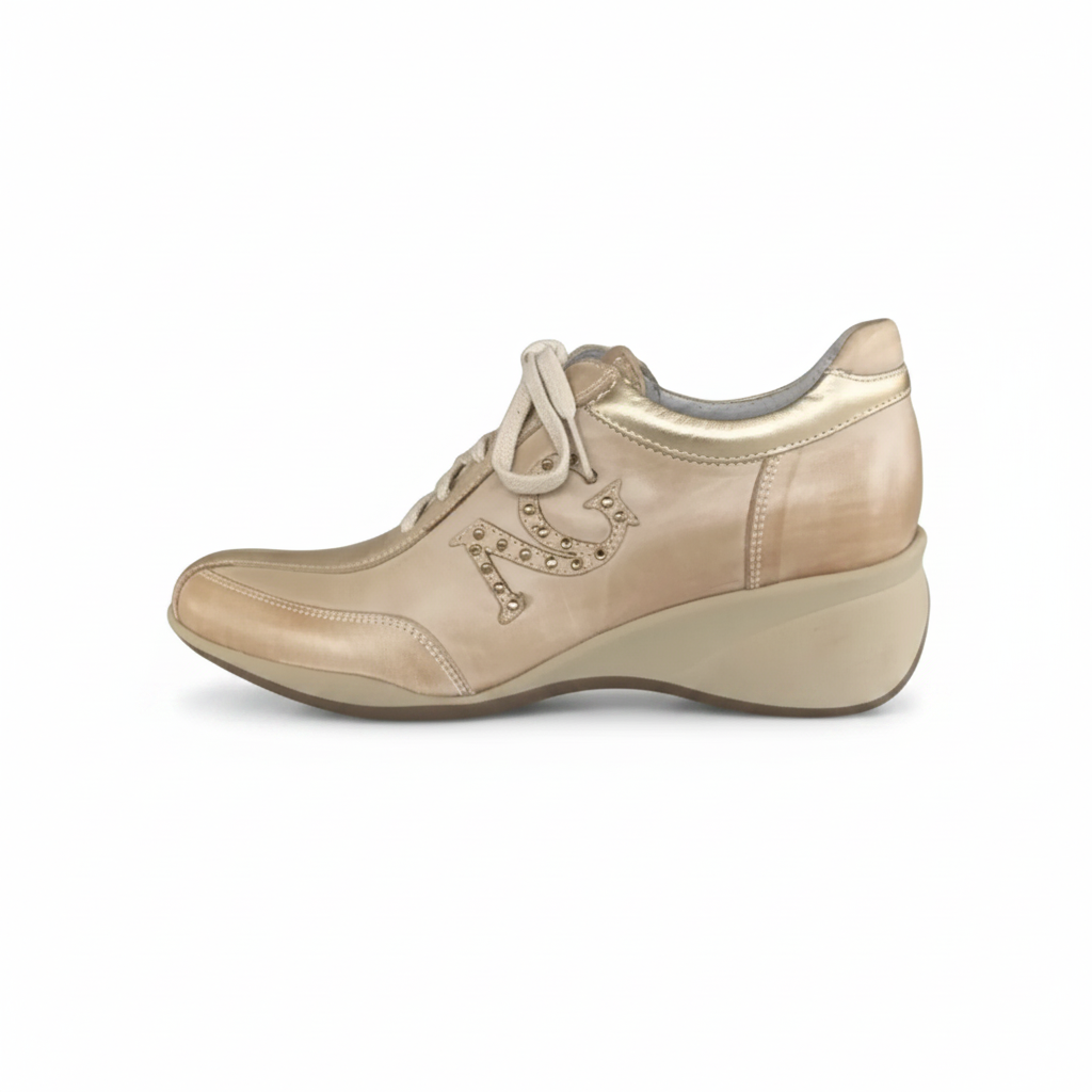 Sneakers donna NeroGiardini 00602 zeppa  beige sabbia laminato oro - 38 (EU)