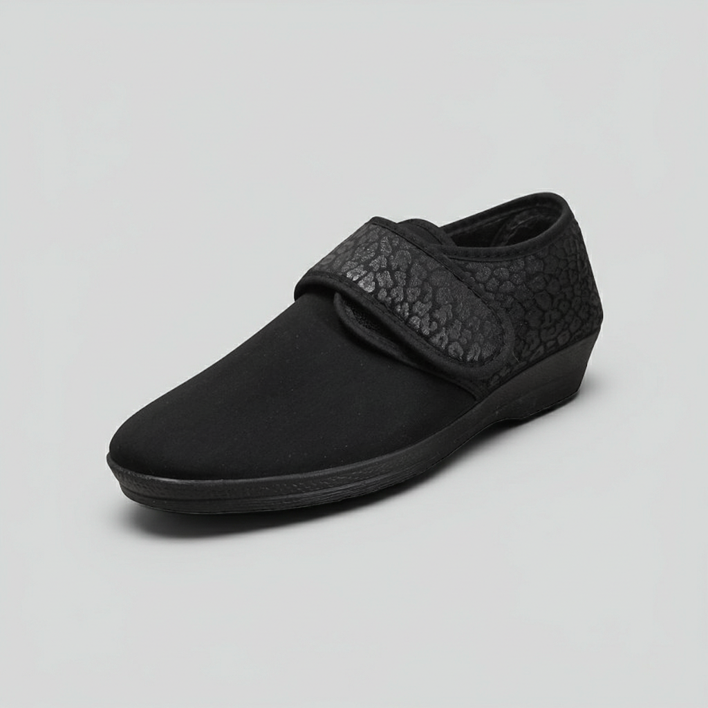 Cinzia Soft Scarpe Comfort da Donna da riabilitazione, Chiusura a Strappo, Stampa Leopardata, Plantare Estraibile, Nero