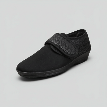 Cinzia Soft Scarpe Comfort da Donna da riabilitazione, Chiusura a Strappo, Stampa Leopardata, Plantare Estraibile, Nero