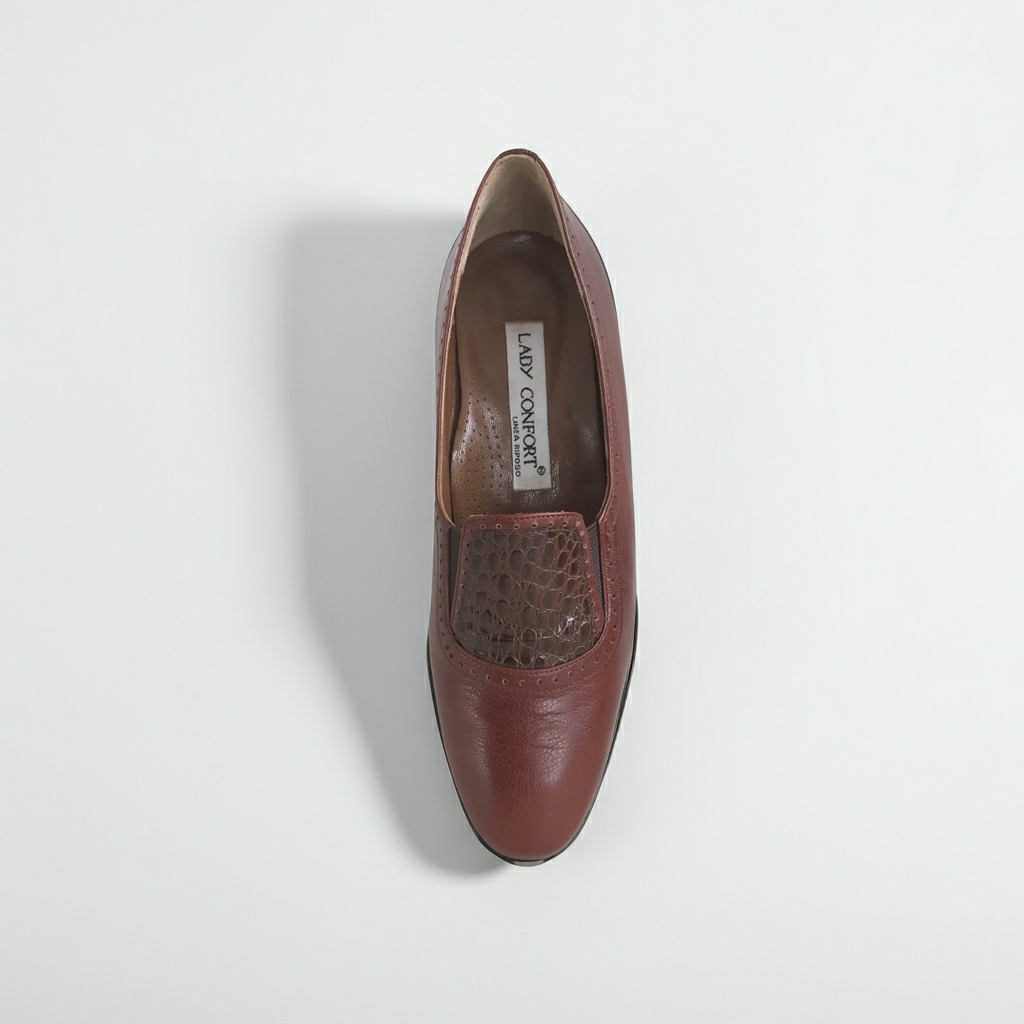 Scarpe donna Lady Confort 015, Vera Pelle, Marrone Cuoio, con Elastici Laterali