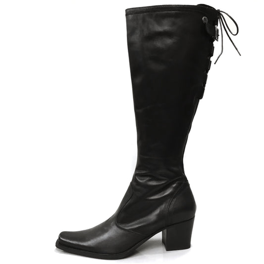 Stivali Donna NeroGiardini 00205 Vera Pelle, Cerniera zip e Lacci - Colore Nero