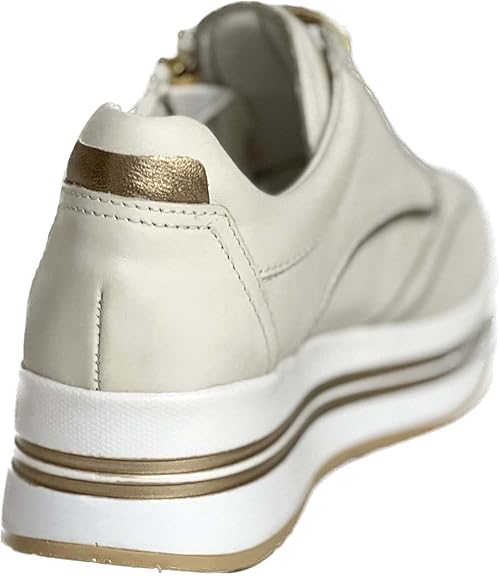 Sneakers Donna Cinzia Soft IV919575 Bianco Latte, Lacci e Zip Laterale, Vera Pelle, Fondo Platform, Dettagli Oro - Eleganti e Comode