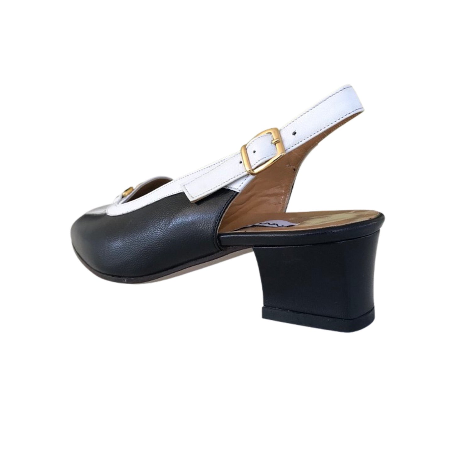 Décolleté Slingback Donna Confort 2058 in Vera Pelle Blu Navy e Bianco