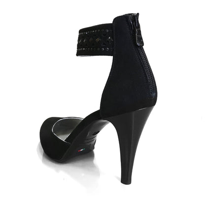 Scarpa con cinturino NeroGiardini P207511DE Vera Pelle di Camoscio, Nero, Tacco Alto con Plateau - Numero 38