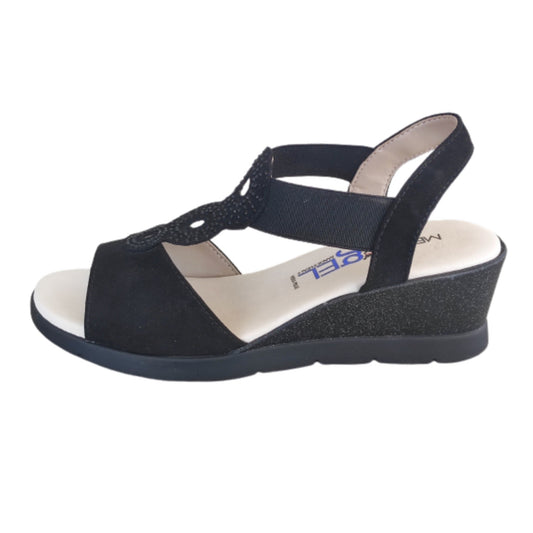 Sandali donna comfort Cinzia Soft Vera Pelle con cinturino elastico e strass Nero