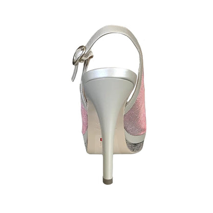 Sandali Donna NeroGiardini P717412DE Vera Pelle Savana e Tessuto Glitter Argento cangiante