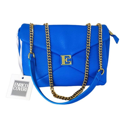 Borsa donna Enrico Coveri ecopelle blu con catena oro tracolla