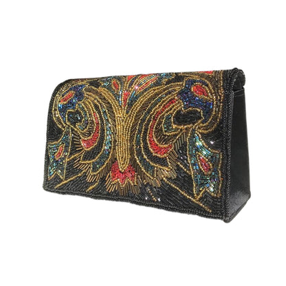 Pochette Concerto con perline ricamate e catenina oro
