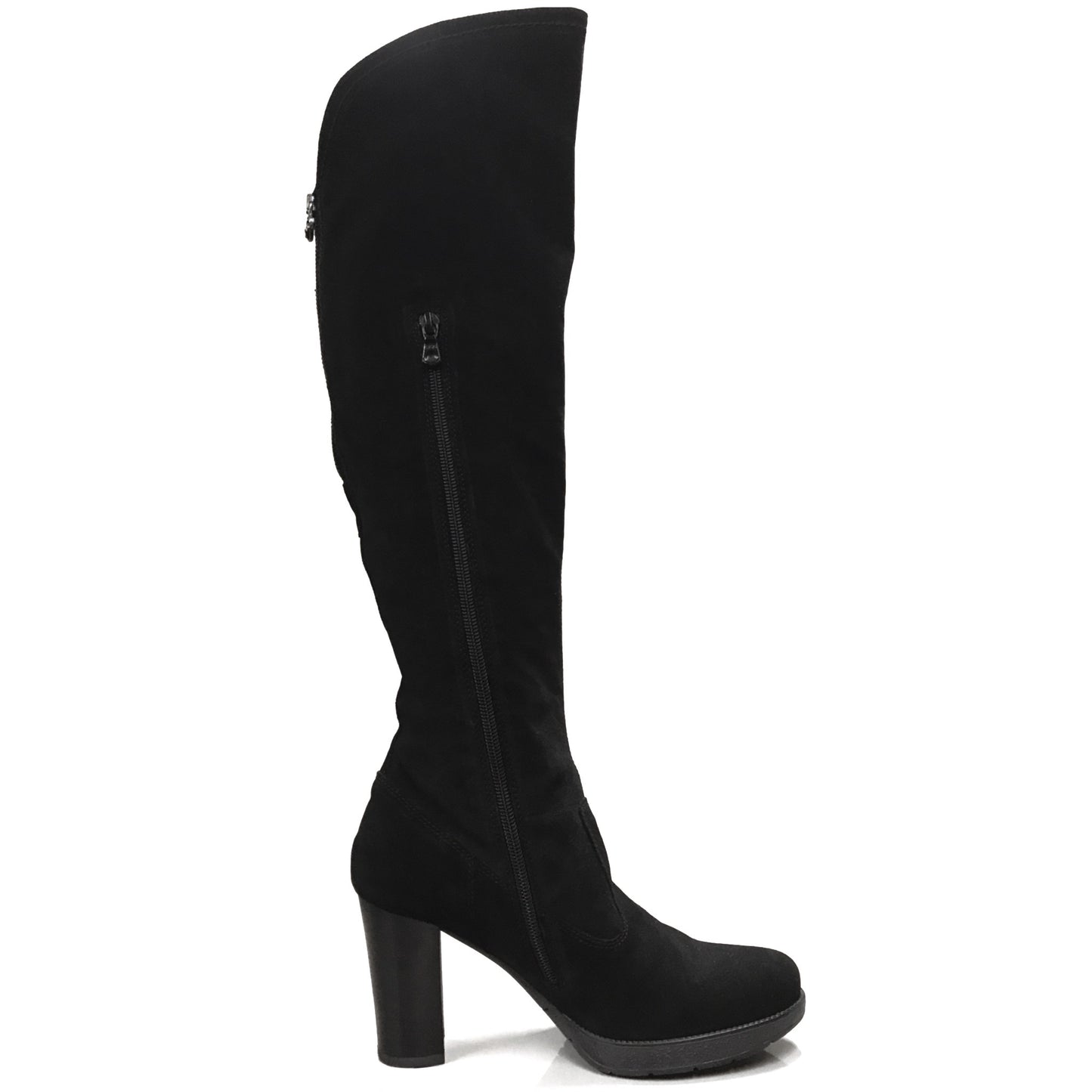 Stivali sopra al ginocchio Donna NeroGiardini A005205D - in Vera Pelle scamosciata, con plateau, cerniera zip, Tacco 9 cm, Nero