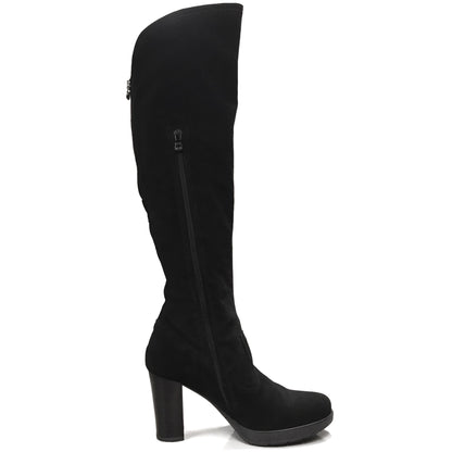 Stivali sopra al ginocchio Donna NeroGiardini A005205D - in Vera Pelle scamosciata, con plateau, cerniera zip, Tacco 9 cm, Nero