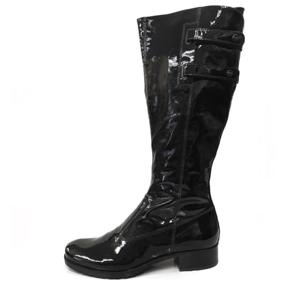 Stivali Donna NeroGiardini A900902 Tacco a blocco basso, Vera pelle, Naplak in Vernice, Cerniera Zip, Doppio strappo, Nero - Numero 35