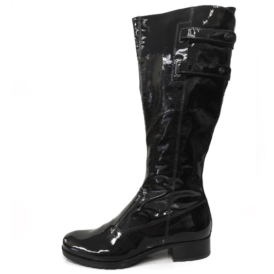 Stivali Donna NeroGiardini A900902 Tacco a blocco basso, Vera pelle, Naplak in Vernice, Cerniera Zip, Doppio strappo, Nero - Numero 35