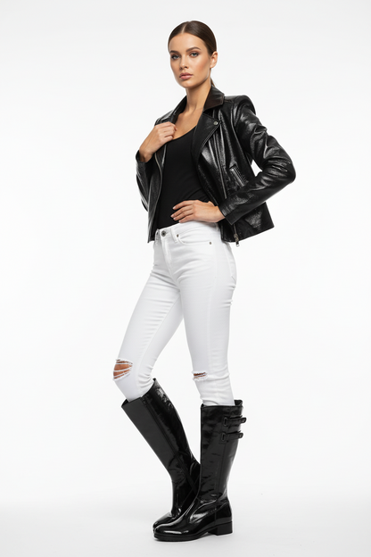 Stivali Donna NeroGiardini A900902 Tacco a blocco basso, Vera pelle, Naplak in Vernice, Zip, Doppio strappo, Nero