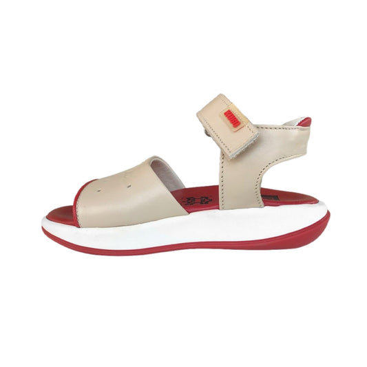 Sandali Bambina KUBO con Suola Comfort, Beige e Rosso, Design Sportivo con Cinturino alla Caviglia