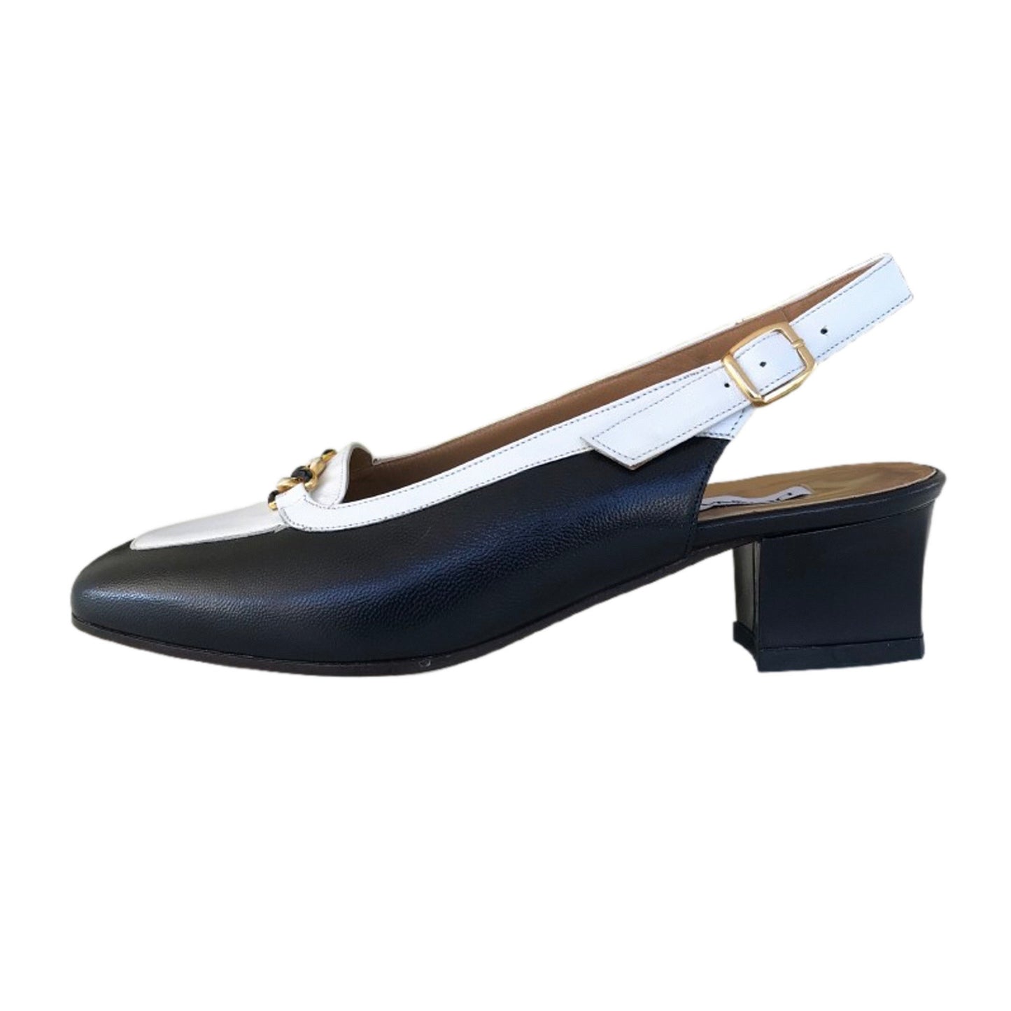 Décolleté Slingback Donna Confort 2058 in Vera Pelle Blu Navy e Bianco
