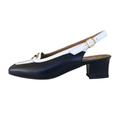 Décolleté Slingback Donna Confort 2058 in Vera Pelle Blu Navy e Bianco