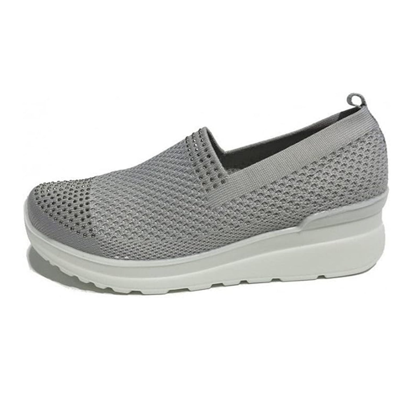 Sneakers Donna CO.Moda Comfort 665 Tela Traspirante Elasticizzata Grigio con Strass Slip-On