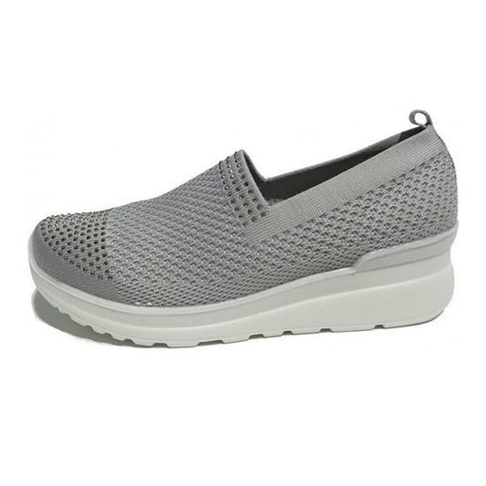 Sneakers Donna CO.Moda Comfort 665 Tela Traspirante Elasticizzata Grigio con Strass Slip-On