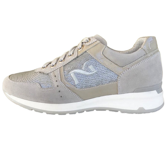 Sneakers Donna NeroGiardini P308393D Vera Pelle con paillettes Beige Vapore