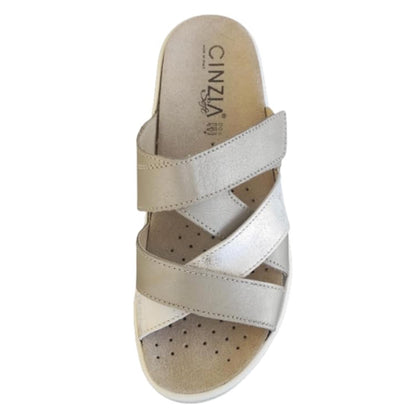 Ciabatte donna CinziaSoft 2071 Vera Pelle Fasce incrociate con chiusura a strappo con plantare estraibile