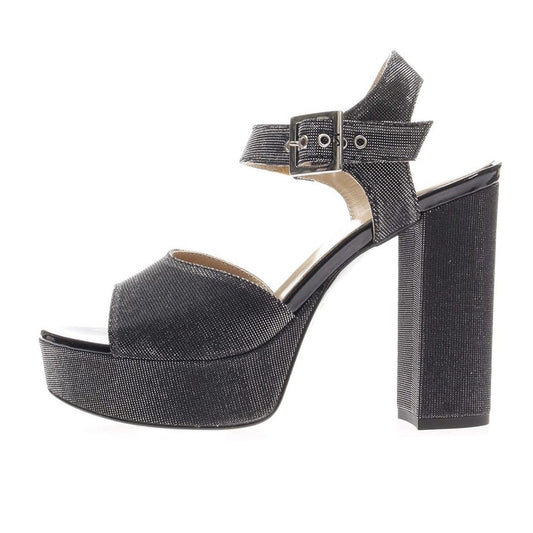 Sandali Glitter NeroGiardini P717861DE in Vera Pelle Tacco a blocco con plateau