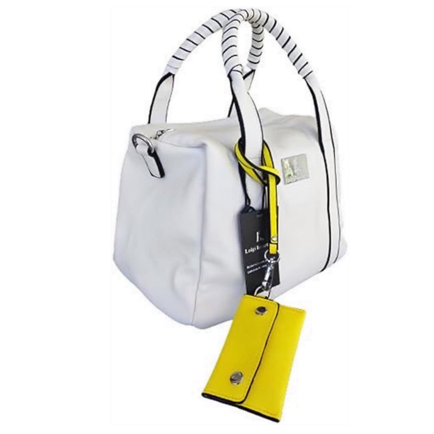 Borsa a mano Luigi Benetton bianco ghiaccio con taschino giallo removibile