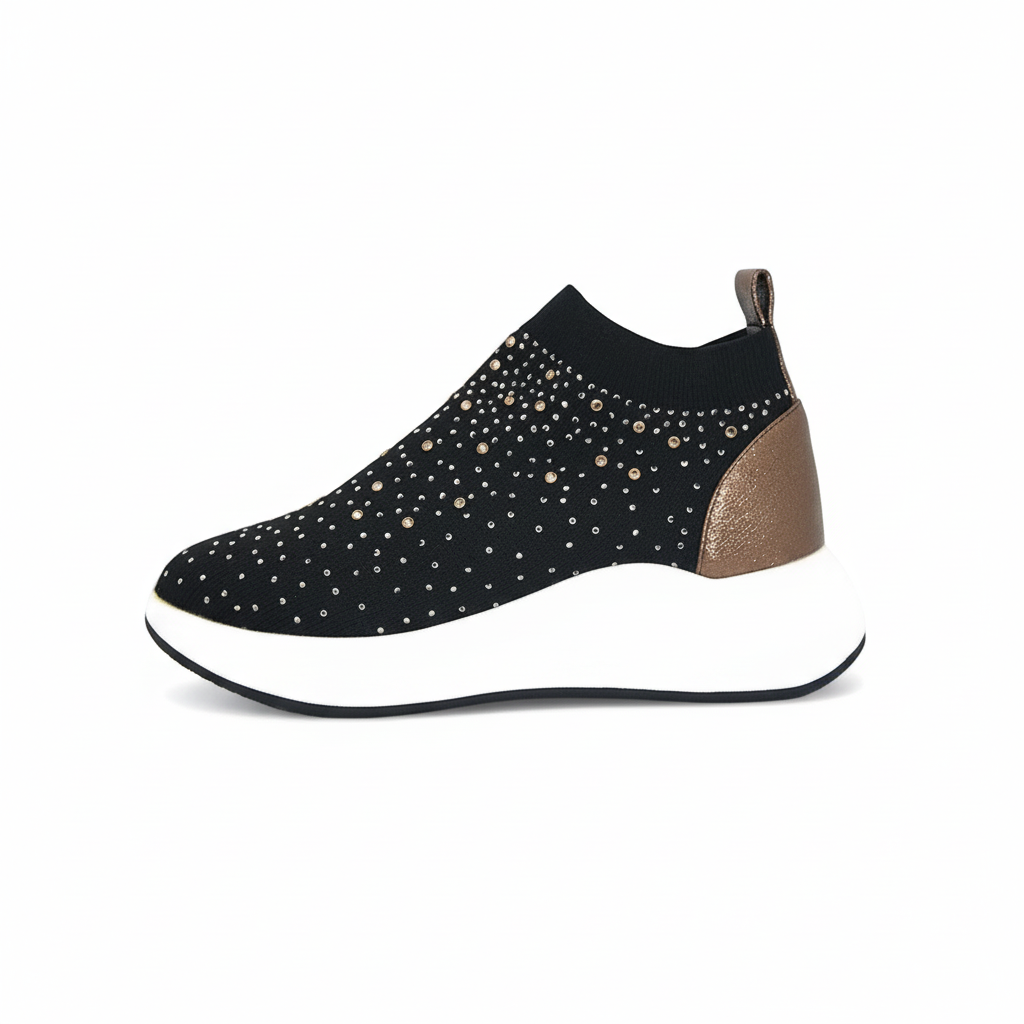 Sneaker Running Elastica Donna  Pregunta PCG03 Nero, Tessuto elasticizzato e Vera Pelle - Numero 36 (EU) - Comfort, Performance e Stile