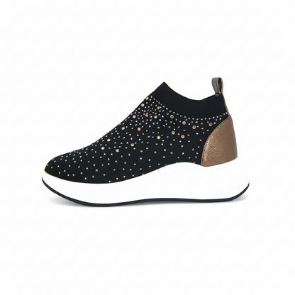 Sneaker Running Elastica Donna  Pregunta PCG03 Nero, Tessuto elasticizzato e Vera Pelle - Numero 36 (EU) - Comfort, Performance e Stile