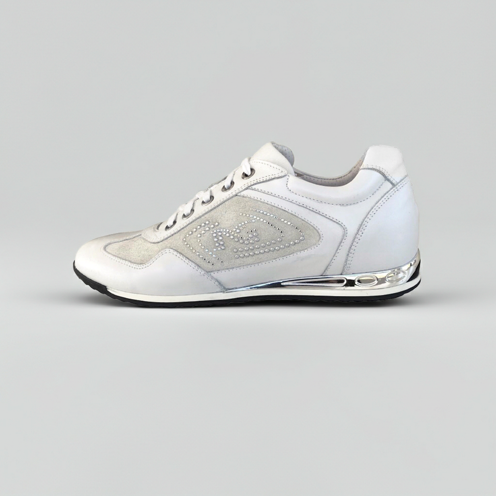 Sneakers Donna NeroGiardini P308452D Vera Pelle Bianco con fondo specchiato