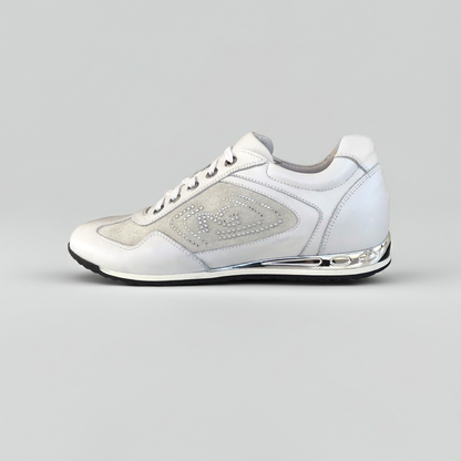 Sneakers Donna NeroGiardini P308452D Vera Pelle Bianco con fondo specchiato