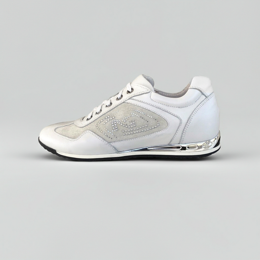 Sneakers Donna NeroGiardini P308452D Vera Pelle Bianco con fondo specchiato