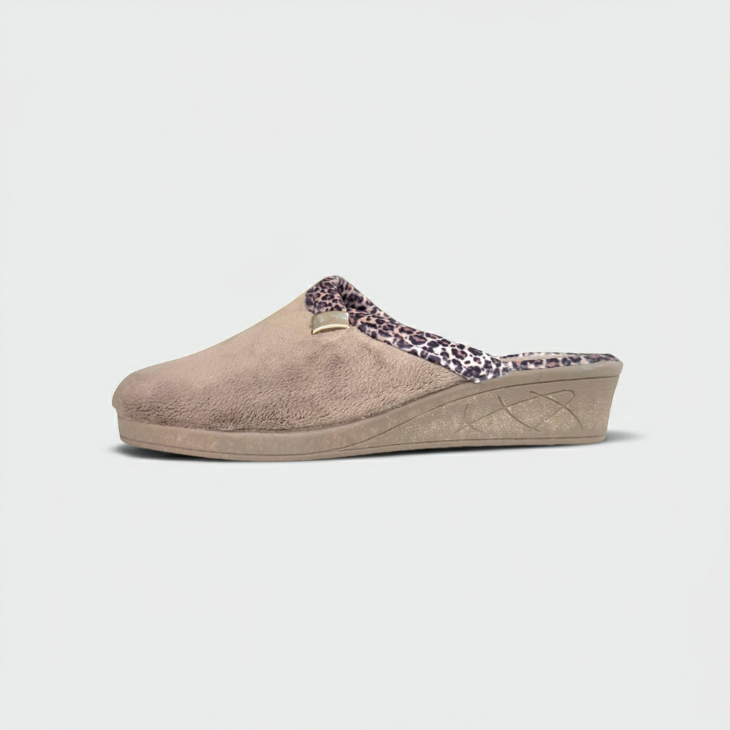 Cinzia Soft, IEA3506, Ciabatte Pantofole Donna in Velour Beige con Bordo Leopardato, Comfort