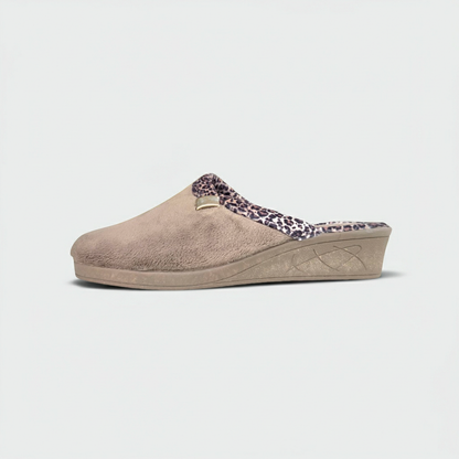 Cinzia Soft, IEA3506, Ciabatte Pantofole Donna in Velour Beige con Bordo Leopardato, Comfort