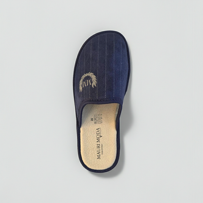 Mauri Moda, Ciabatte Pantofole Uomo in Velour, Felpato Lana, Soletta Vera Pelle Morbida, Blu, Suola Antiscivolo