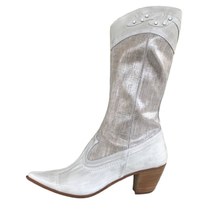 Stivali Texani Donna NeroGiardini 00312Vera Pelle Bianco Menta e Tela Argento