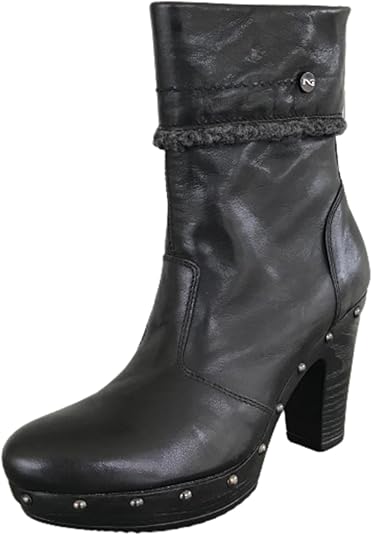 Stivaletti Neri Donna NeroGiardini Tacco 9 cm con Plateau, Cerniera Laterale, Borchie, Pelliccetta Grigia – Art. A207841D
