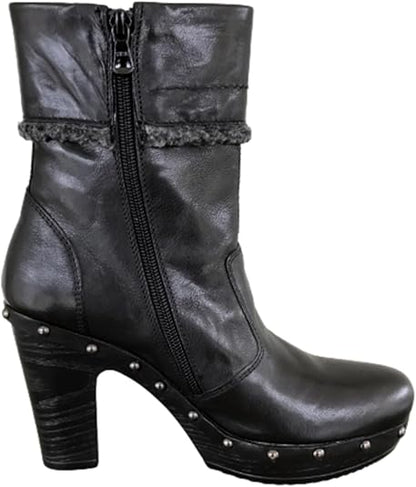 Stivaletti Neri Donna NeroGiardini Tacco 9 cm con Plateau, Cerniera Laterale, Borchie, Pelliccetta Grigia – Art. A207841D