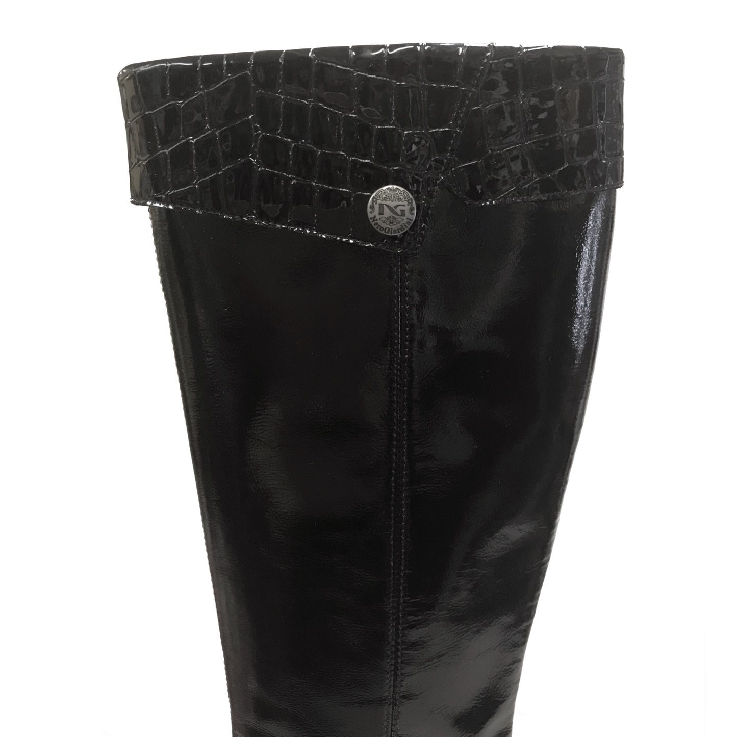 Stivali Donna NeroGiardinj A900301E Tacco alto, Vera Pelle, Naplak in Vernice, Stampa Cocco, Cerniera Zip - Colore Nero