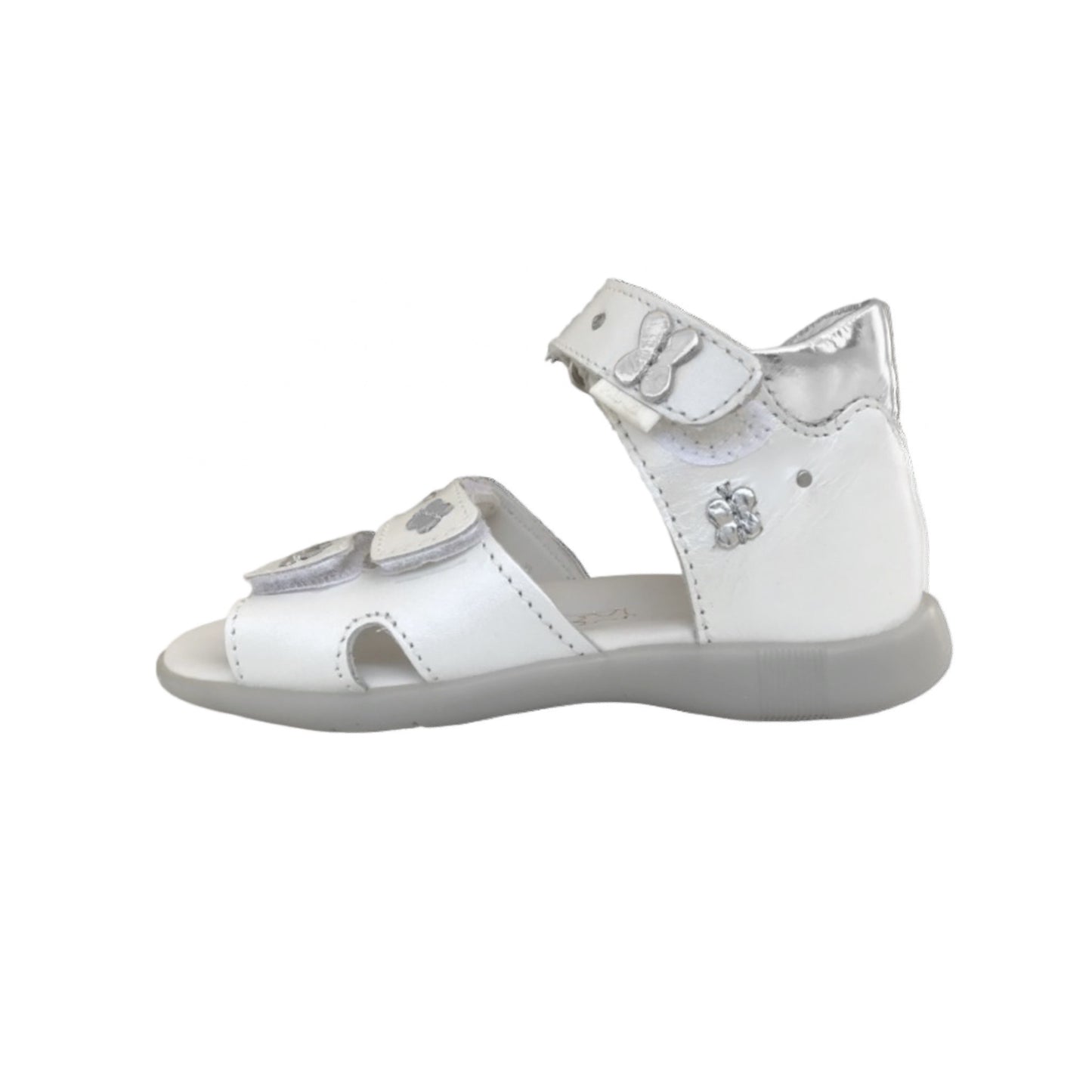 Sandali Bambina Primigi in Vera Pelle Bianco con Decorazioni Farfalle, Chiusura a Strappo