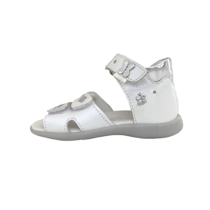 Sandali Bambina Primigi in Vera Pelle Bianco con Decorazioni Farfalle, Chiusura a Strappo