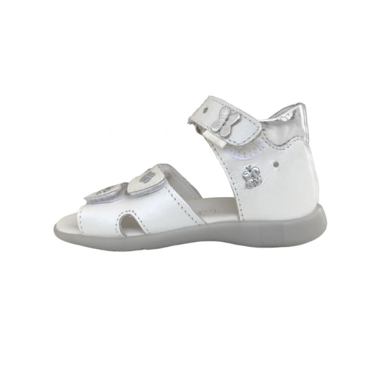 Sandali Bambina Primigi in Vera Pelle Bianco con Decorazioni Farfalle, Chiusura a Strappo
