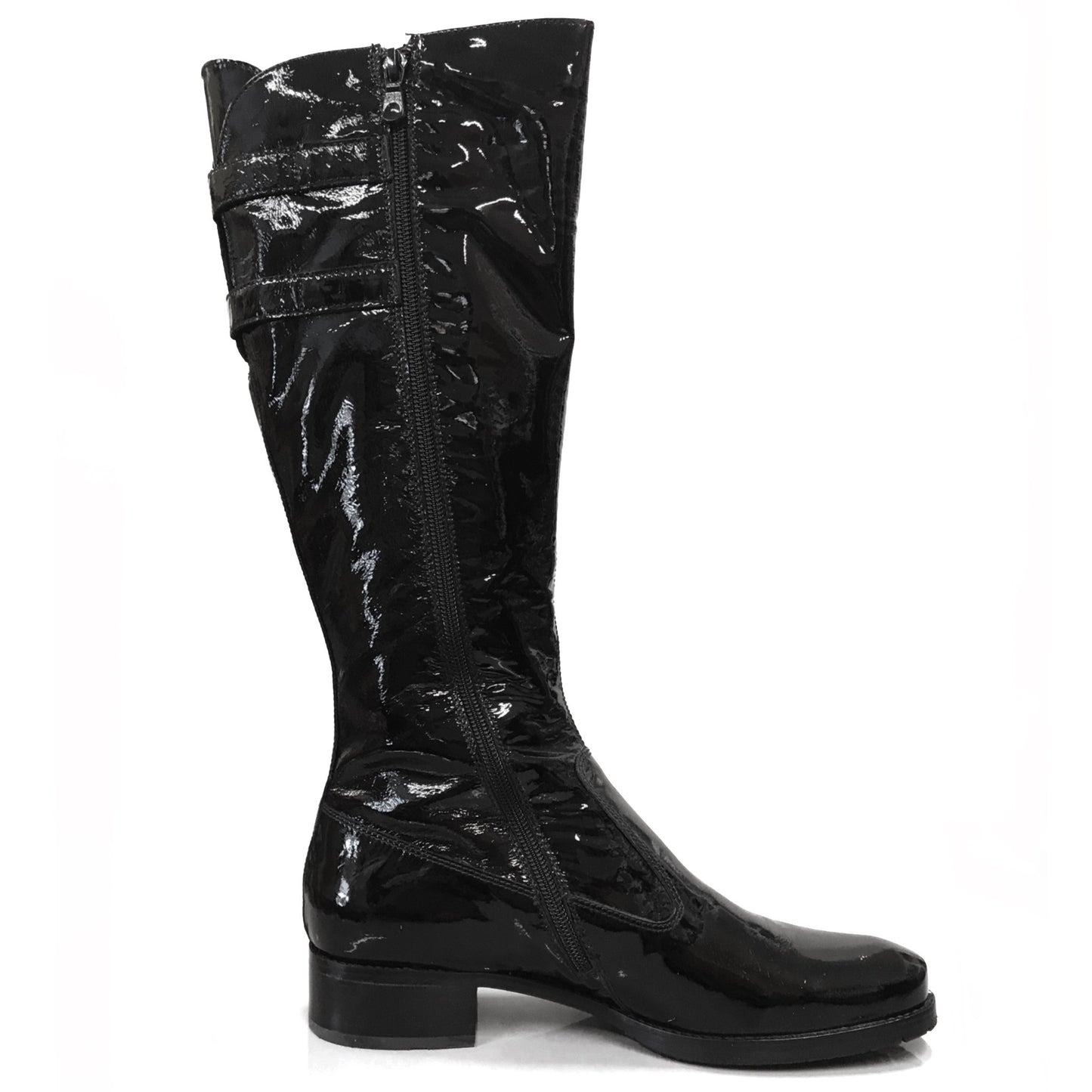 Stivali Donna NeroGiardini A900902 Tacco a blocco basso, Vera pelle, Naplak in Vernice, Cerniera Zip, Doppio strappo, Nero - Numero 35