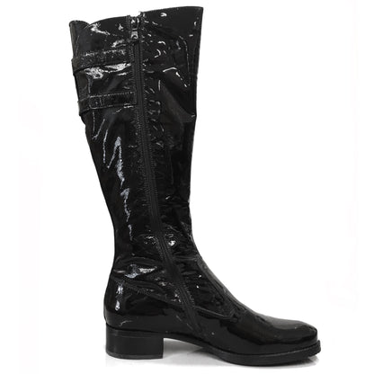 Stivali Donna NeroGiardini A900902 Tacco a blocco basso, Vera pelle, Naplak in Vernice, Cerniera Zip, Doppio strappo, Nero - Numero 35