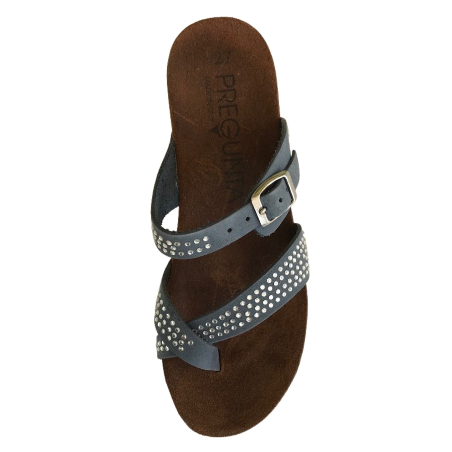 Ciabatte Zeppe infradito PREGUNTA Vera Pelle Blue Jeans con strass