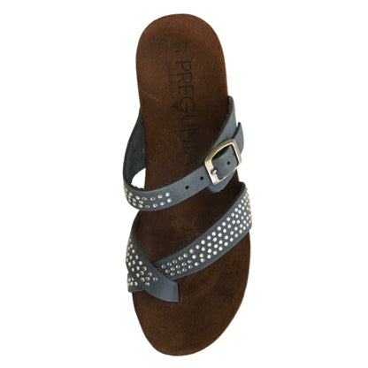 Ciabatte Zeppe infradito PREGUNTA Vera Pelle Blue Jeans con strass