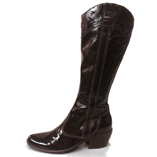 Stivali Texani Donna NeroGiardini 00576 - Vera Pelle, Naplak in Vernice, Marrone testa di moro, cerniera, elastico