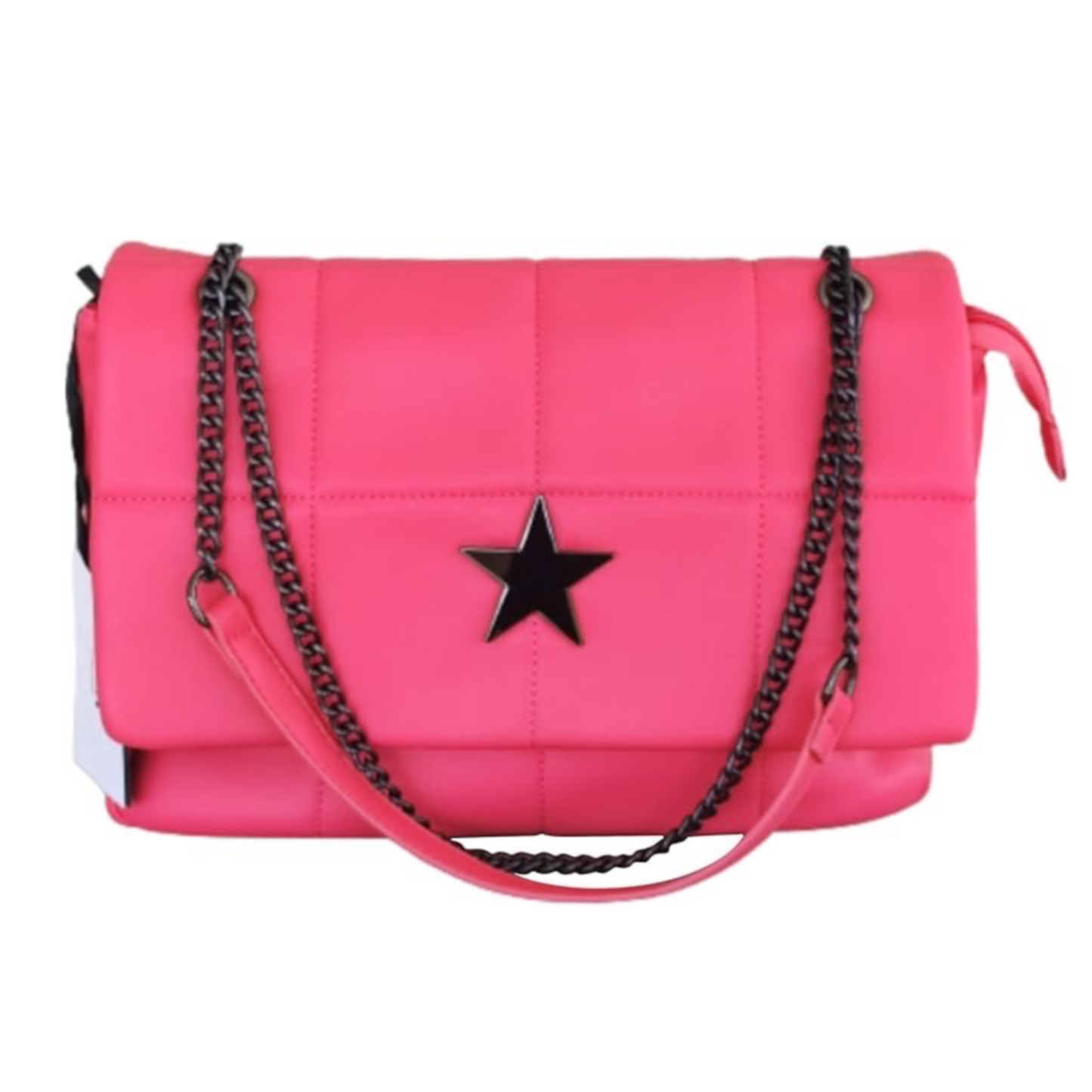 Borsa PhilFirenze Rosa Fucsia con Catena Regolabile, Bottone a Stella - 35x25x11 cm
